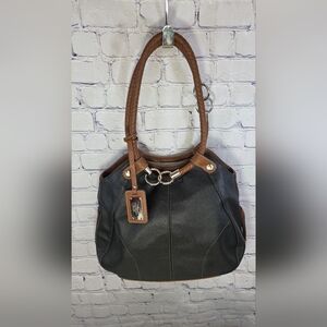 Relic Black and Brown Shoulder Bag with Metal Hardware